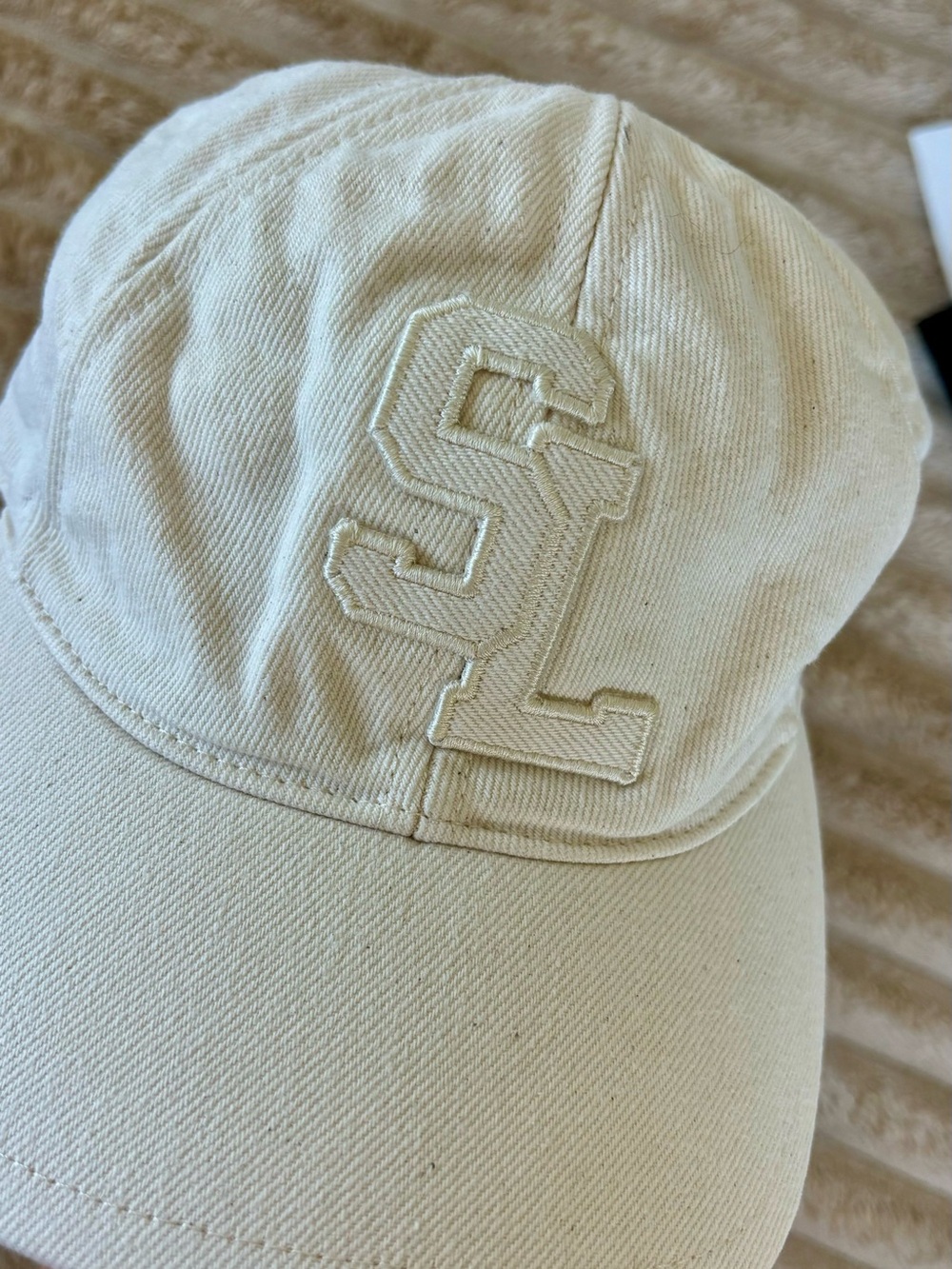 Saint Laurent Cream Cotton Cap with Black Tag